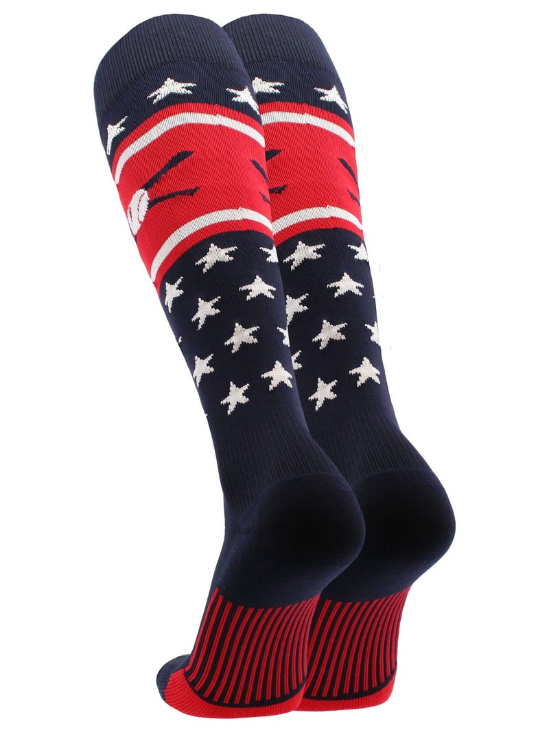 TCK Patriotic USA Baseball Socks with Baseball Bats (Navy/Red/White, Large) - Navy/Red/White,Large - Image 2